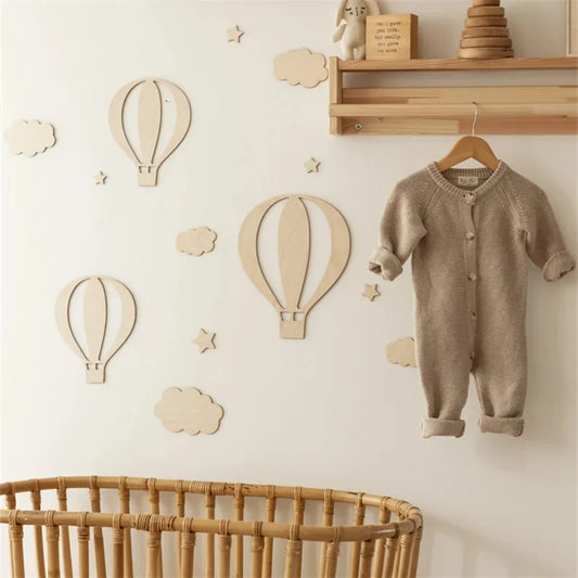 Wooden Hot Air Balloon Wall Stickers Set for Kids Room