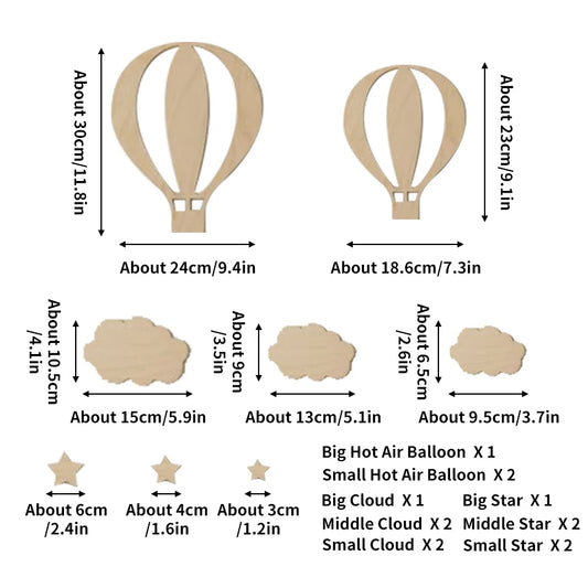 Wooden Hot Air Balloon Wall Stickers Set for Kids Room