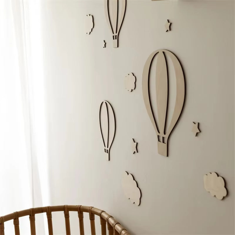 Wooden Hot Air Balloon Wall Stickers Set for Kids Room