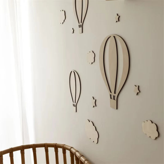 Wooden Hot Air Balloon Wall Stickers Set for Kids Room