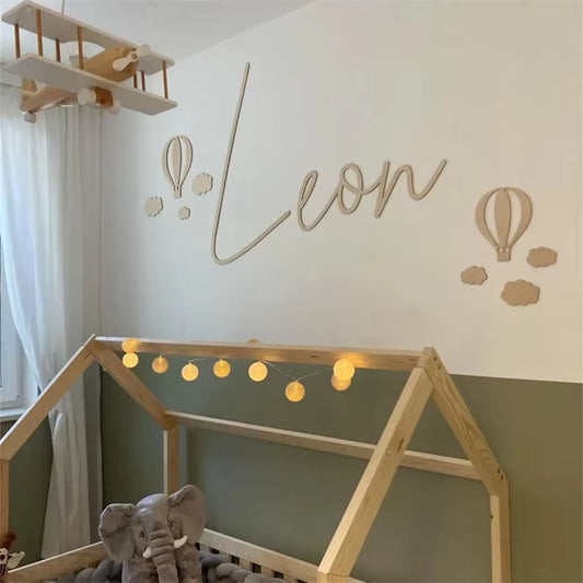 Wooden Hot Air Balloon Wall Stickers Set for Kids Room