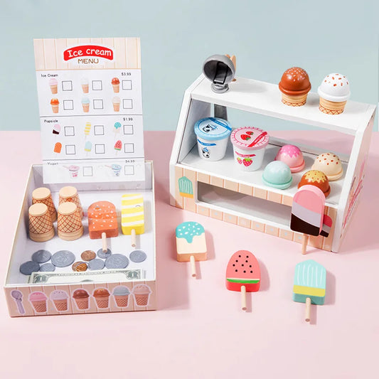 Wooden Ice Cream Pretend Play Toy Mini Dessert Set