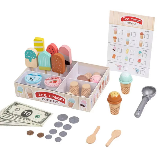 Wooden Ice Cream Pretend Play Toy Mini Dessert Set