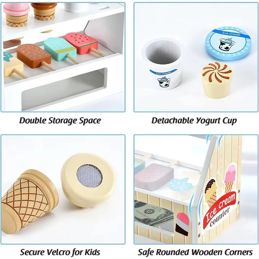 Wooden Ice Cream Pretend Play Toy Mini Dessert Set