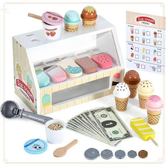 Wooden Ice Cream Pretend Play Toy Mini Dessert Set