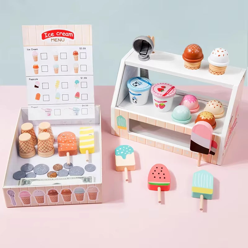 Wooden Ice Cream Pretend Play Toy Mini Dessert Set