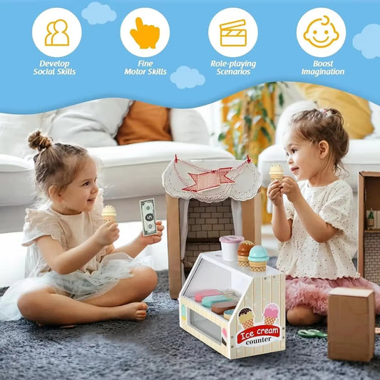 Wooden Ice Cream Pretend Play Toy Mini Dessert Set
