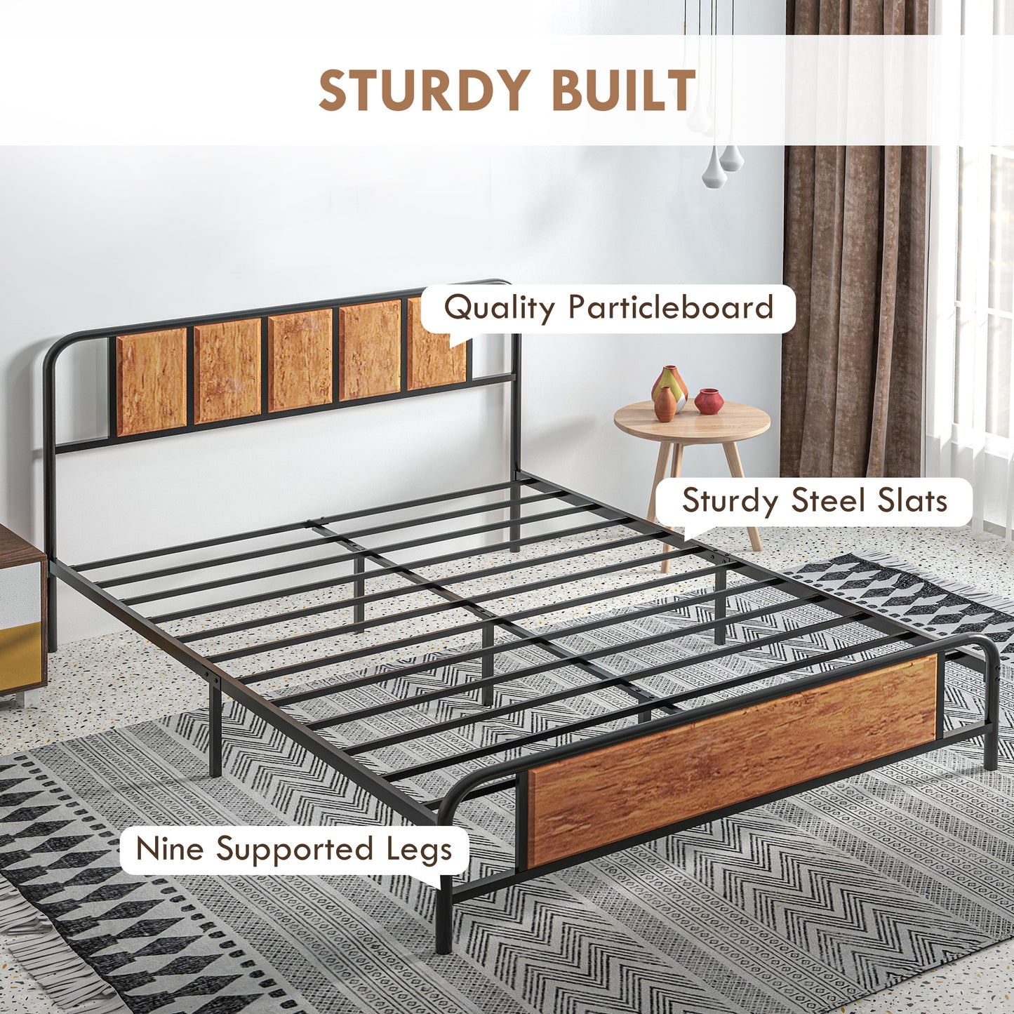 Bed Frame with Footboard and under Bed Storage Rustic Brown
