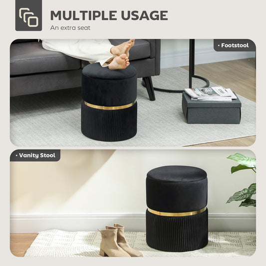 Round Storage Foot Stool, Velvet-Feel Fabric Upholstered Pouffe