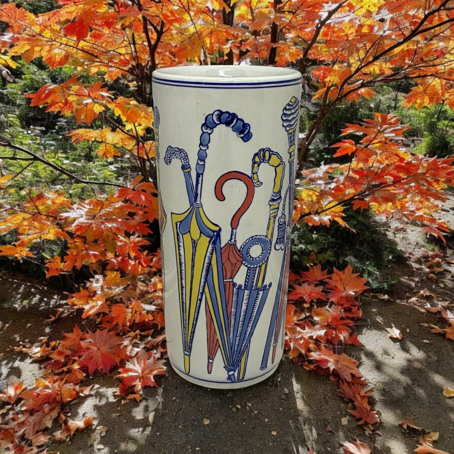 Classic Ceramic Multicolour Umbrella round Stand Perfect for Office, Home Decor