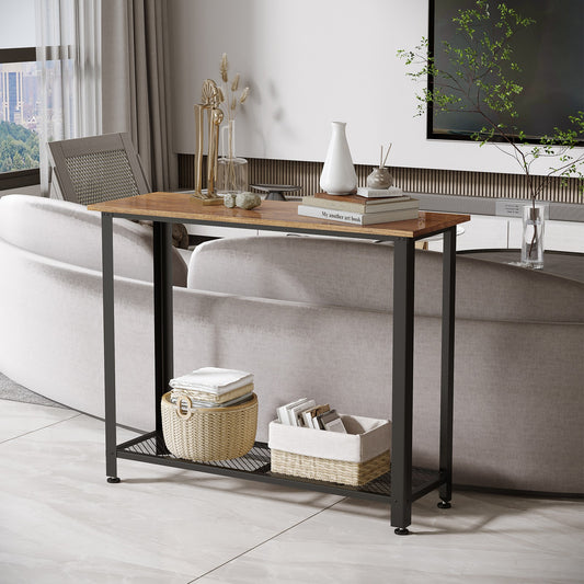 2-Tier Console Table Side/End Table W/ Mesh Shelf Entryway Hallway Furniture