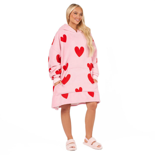 Dreamscene Heart Print Hoodie Blanket Oversized Adult Fleece Sherpa Throw Jumper