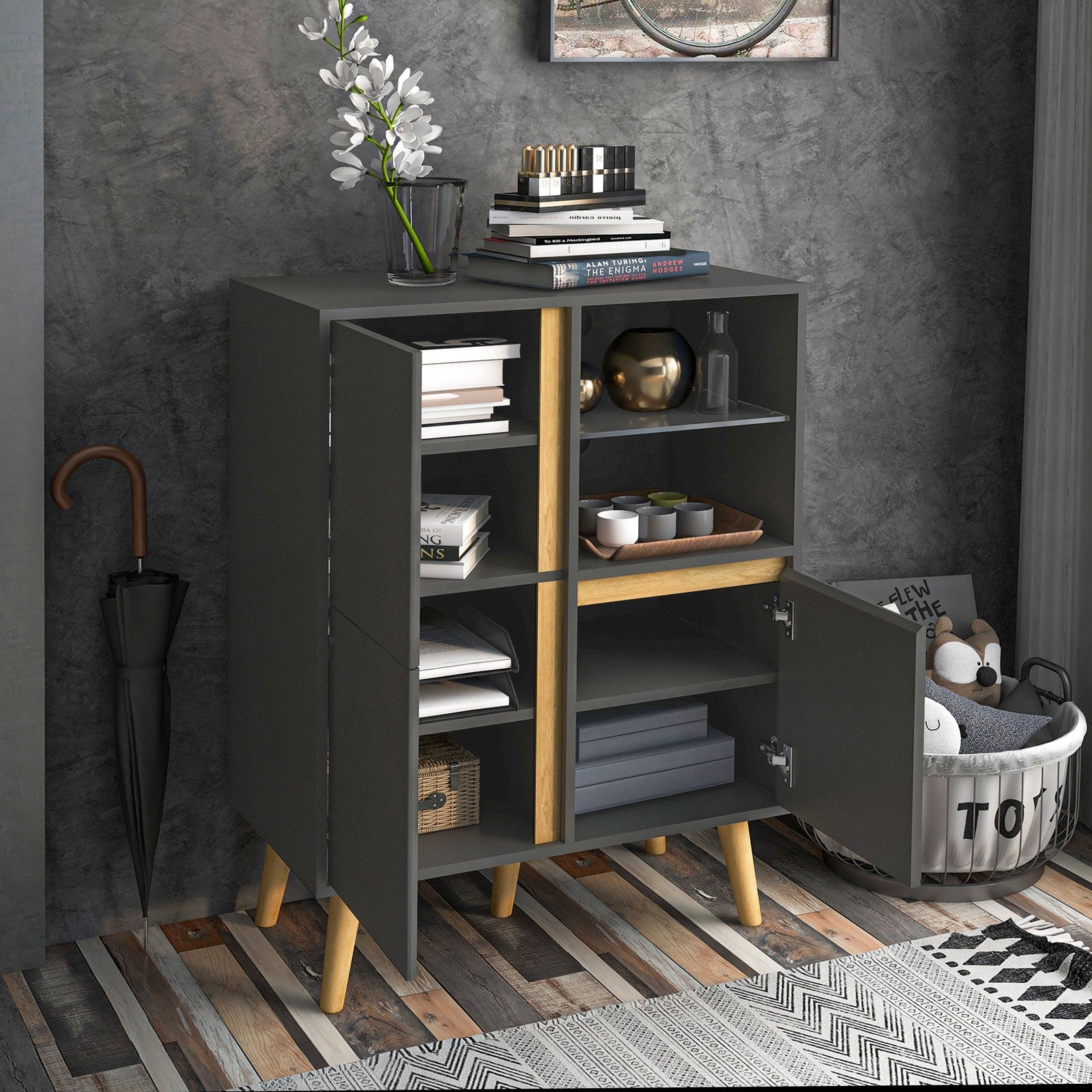 HOMCOM Storage Cabinet Sideboard with Tempered Glass Adjustable Shelves