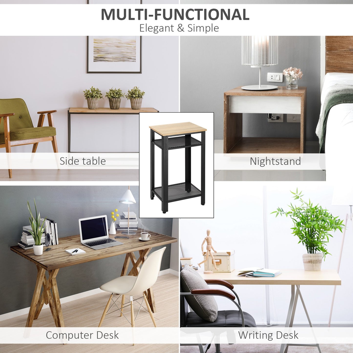 Modern Side Table with 2-Tier Shelves End Table for Bedroom, Living Room