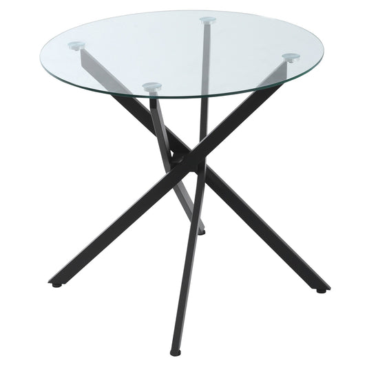 HOMCOM Clear Glass Side Table round Metal Dining Table Dining Living Room Black