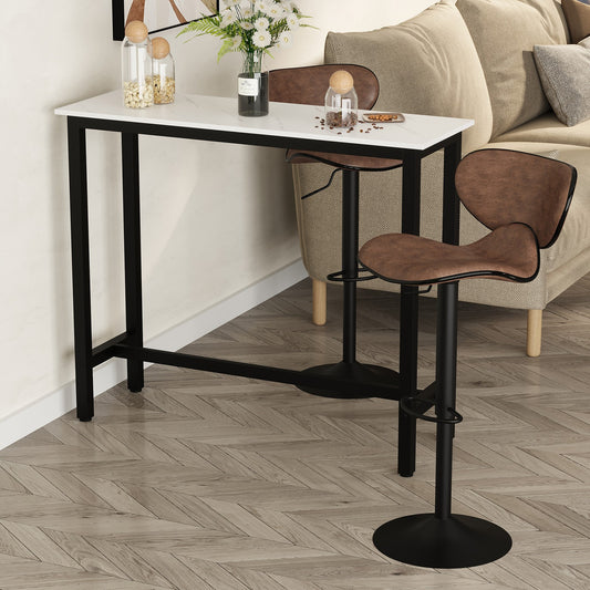 Adjustable Bar Table for Breakfast and Dining - White and Black with Footpads