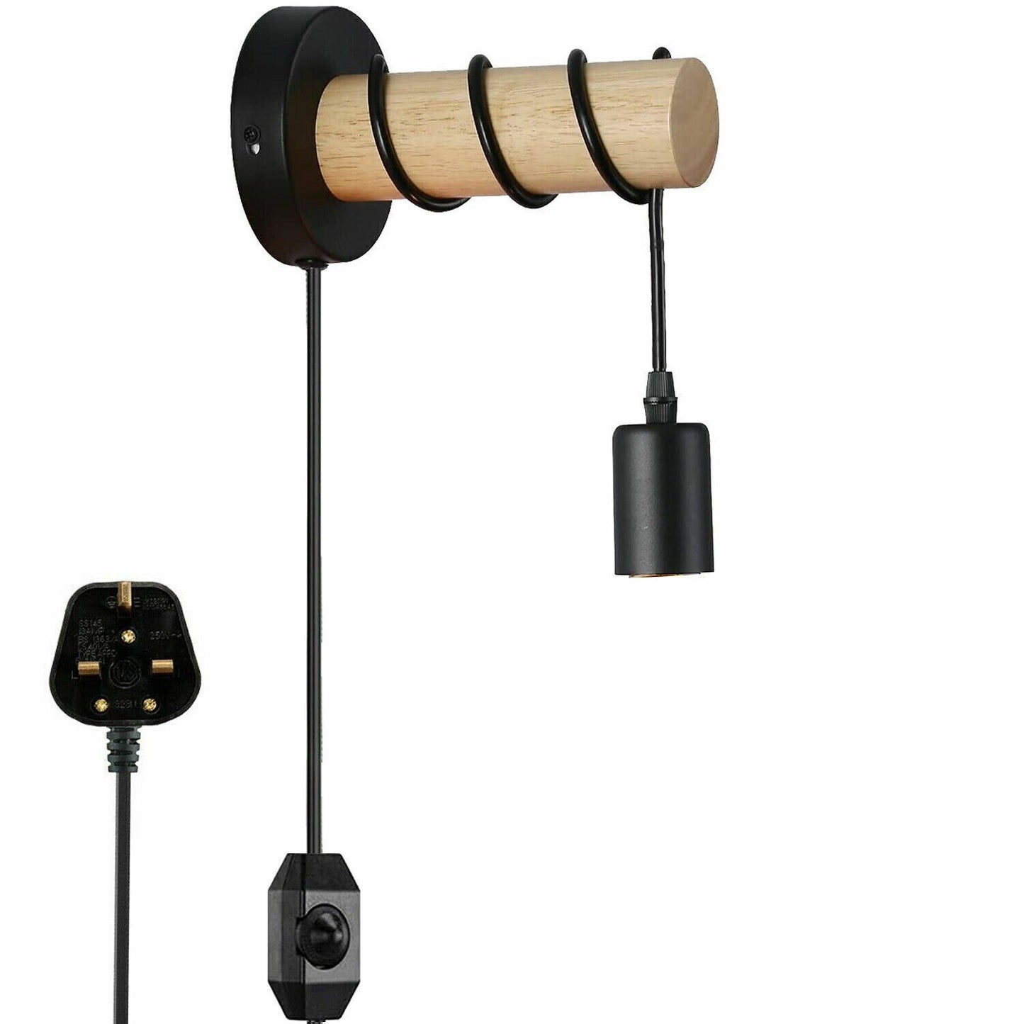 Plug in Wall Light Adjustable Single Wood Arm Reading Wall Lamp Bedside Lighting