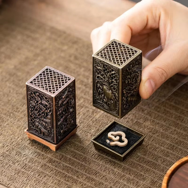 Square Alloy Incense Burner with Plum Design