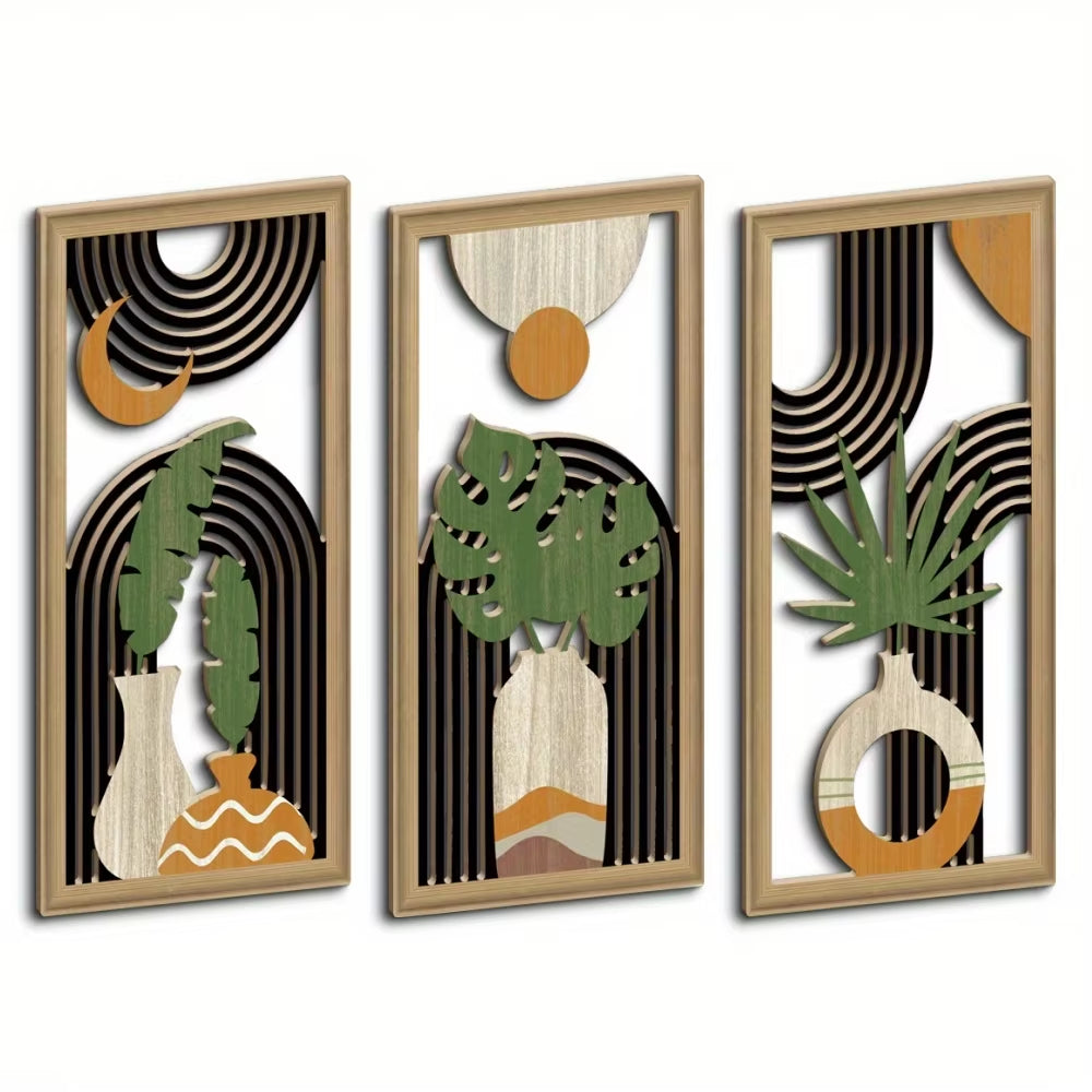 3PCS Boho Wooden Leaf Wall Hanging Decor