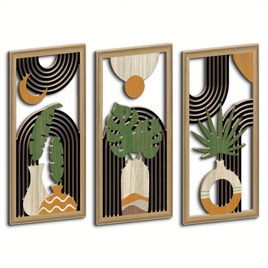 3PCS Boho Wooden Leaf Wall Hanging Decor