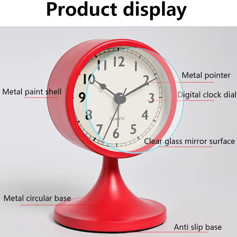 Nordic Metal Round Silent Bedside Alarm Clock