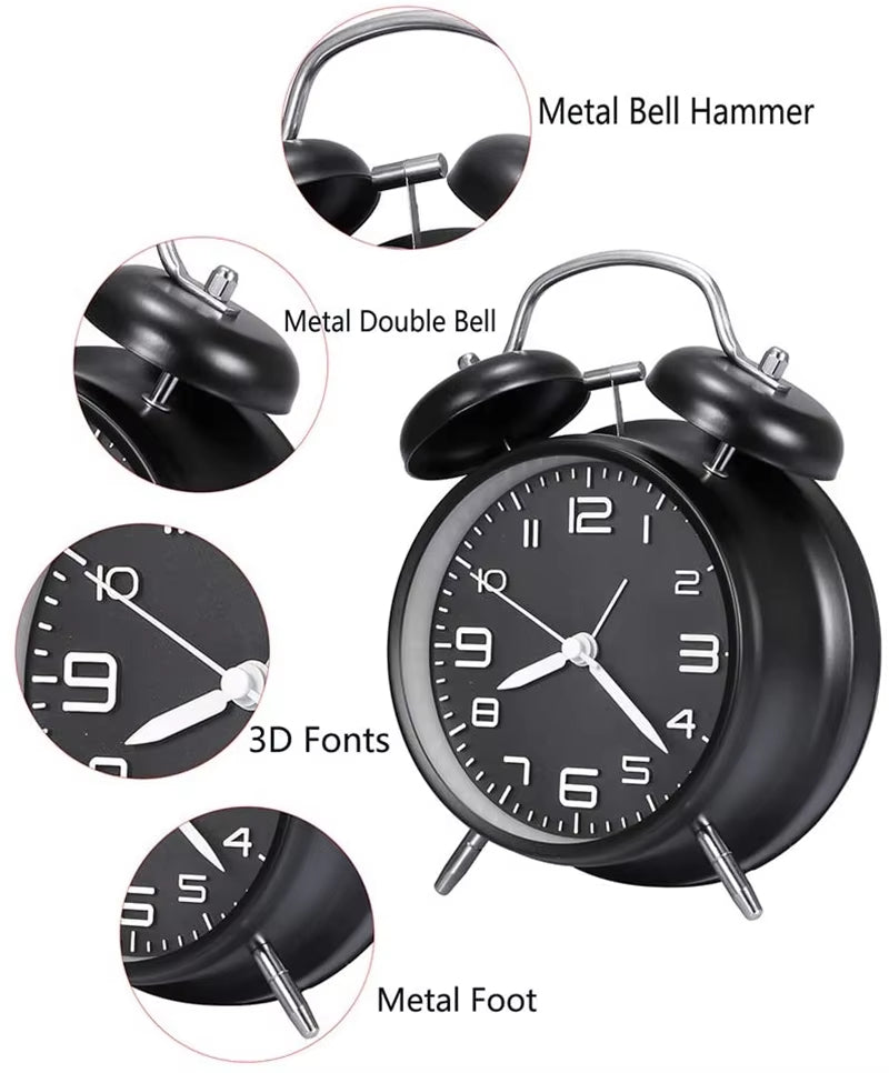 4'' Twin Bell Loud Alarm Clock with Backlight