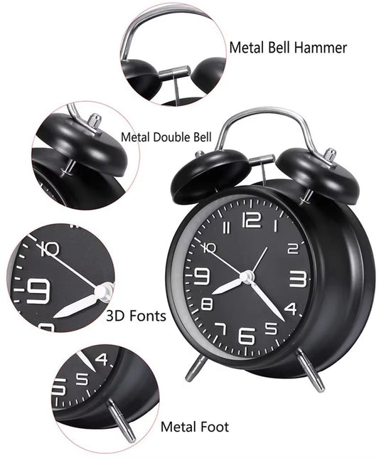 4'' Twin Bell Loud Alarm Clock with Backlight