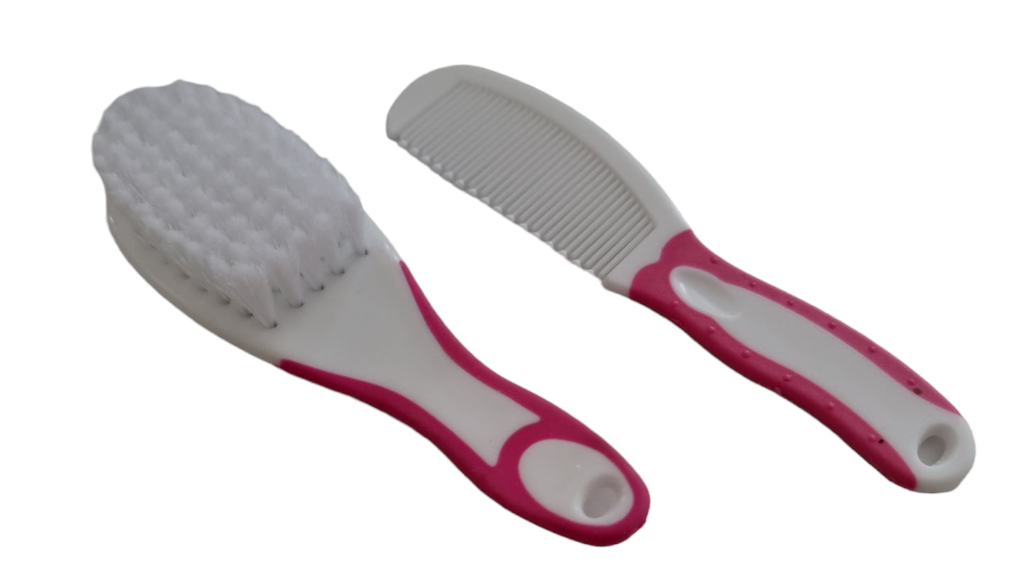 Baby Hair Brush and Comb Set Soft Gentle Pink or Blue Rounded Comb Teeth 0+ M
