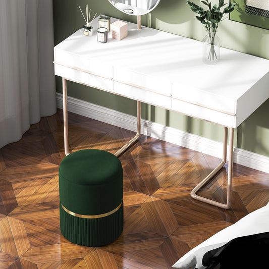 Round Storage Foot Stool, Velvet-Feel Fabric Upholstered Pouffe