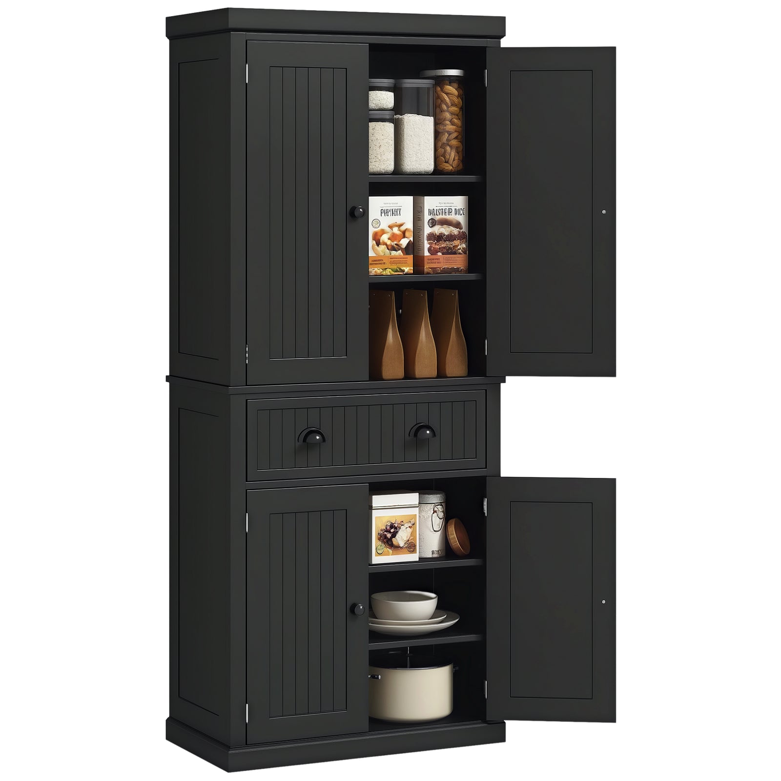 HOMCOM Freestanding Kitchen Storage Cabinet Drawers Cupboards Shelves Black
