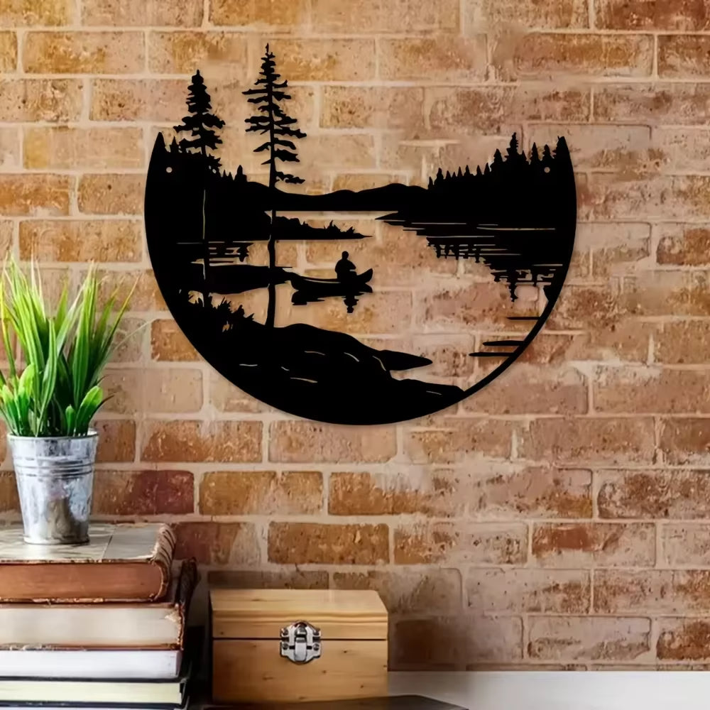 Round Metal Lake & Mountain Wall Art Decor