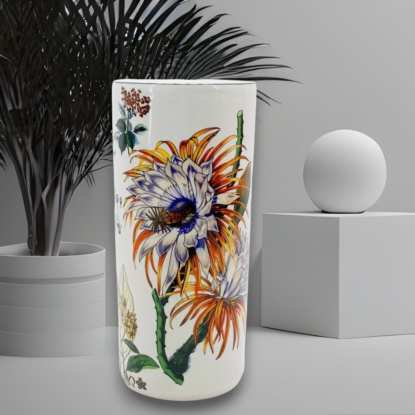 Classic Ceramic Green Leaf Umbrella Design round Stand for Office and Home Decor