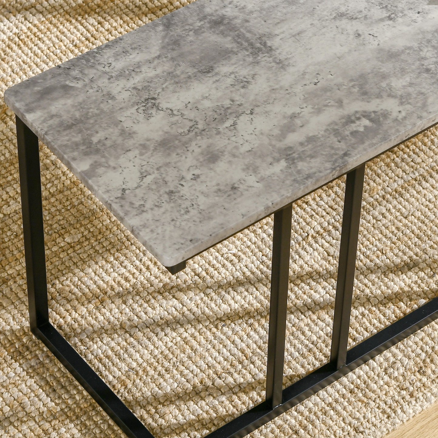 Dining Table Set, Concrete Effect Kitchen Table and Chairs for 4 People, Grey