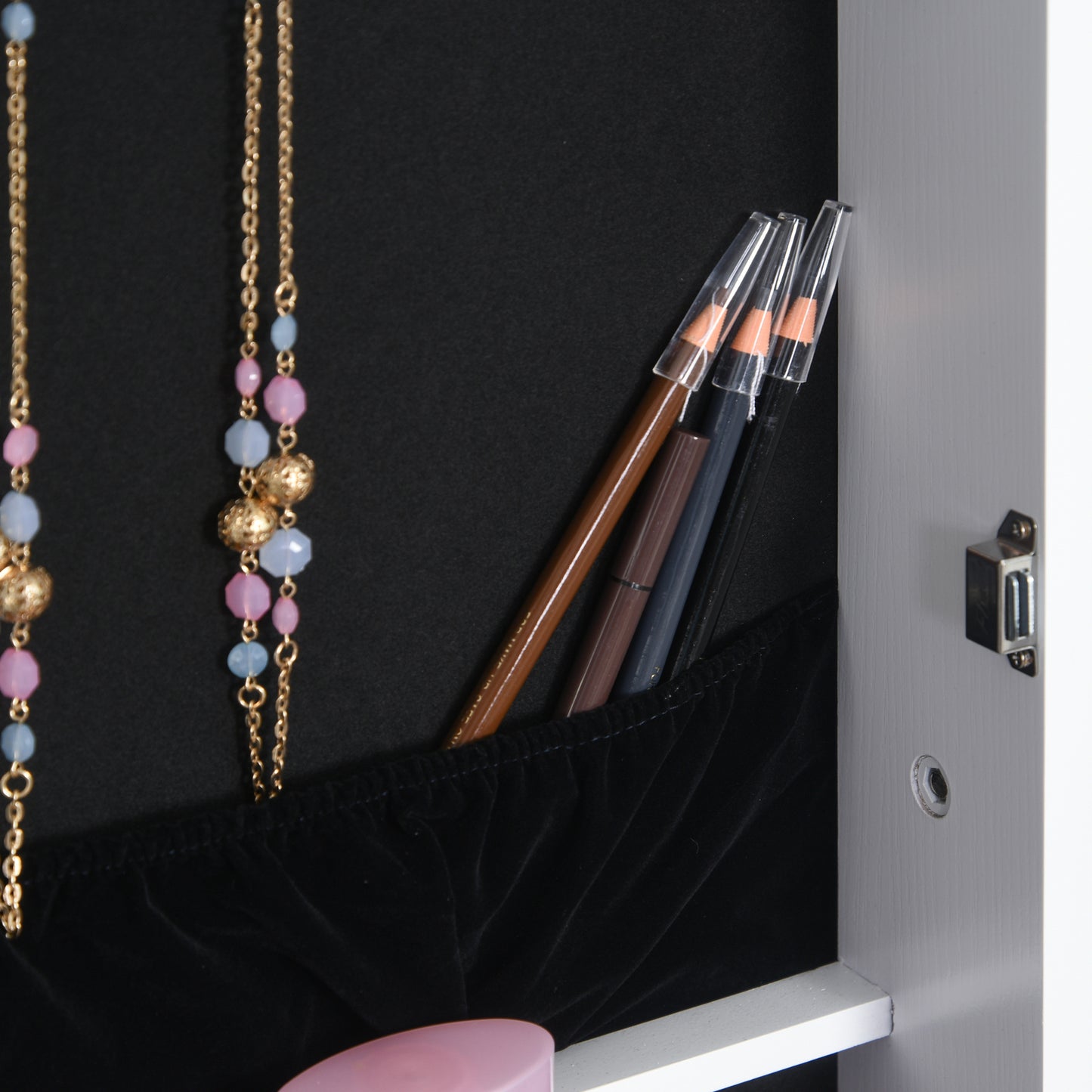 Lockable Jewellery Storage Cabinet Mirror Armoire Freestanding Adjustable White