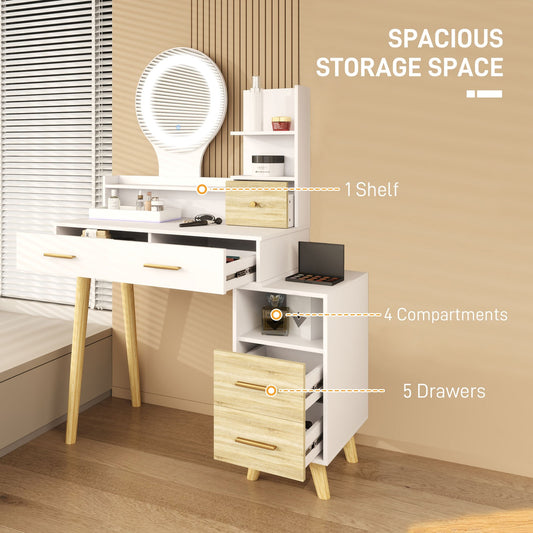 Modern White Vanity Table with Mirror and LED Lighting
