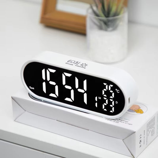 Rechargeable LED Mirror Alarm Clock 2 Alarms