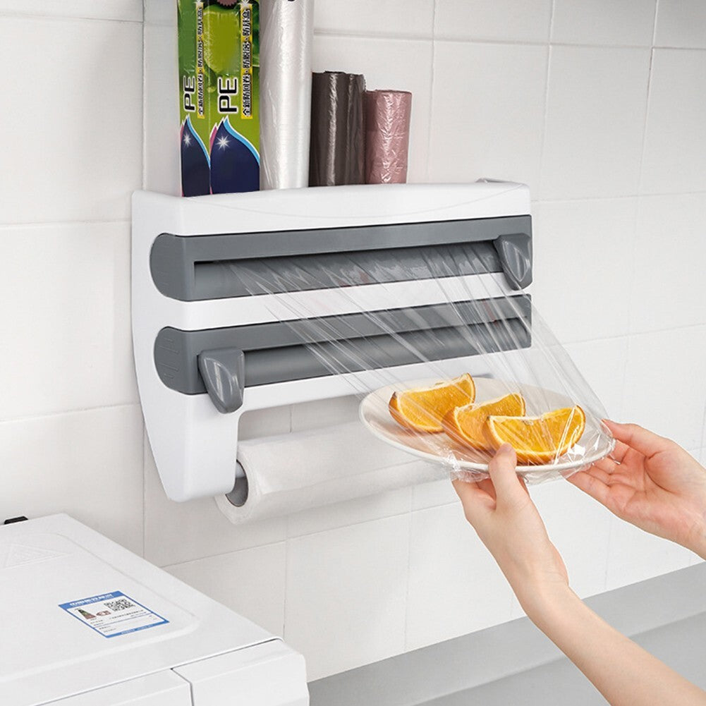 Wall-Mounted ABS Kitchen Roll Cling Film & Foil Dispenser with Cutter Grey