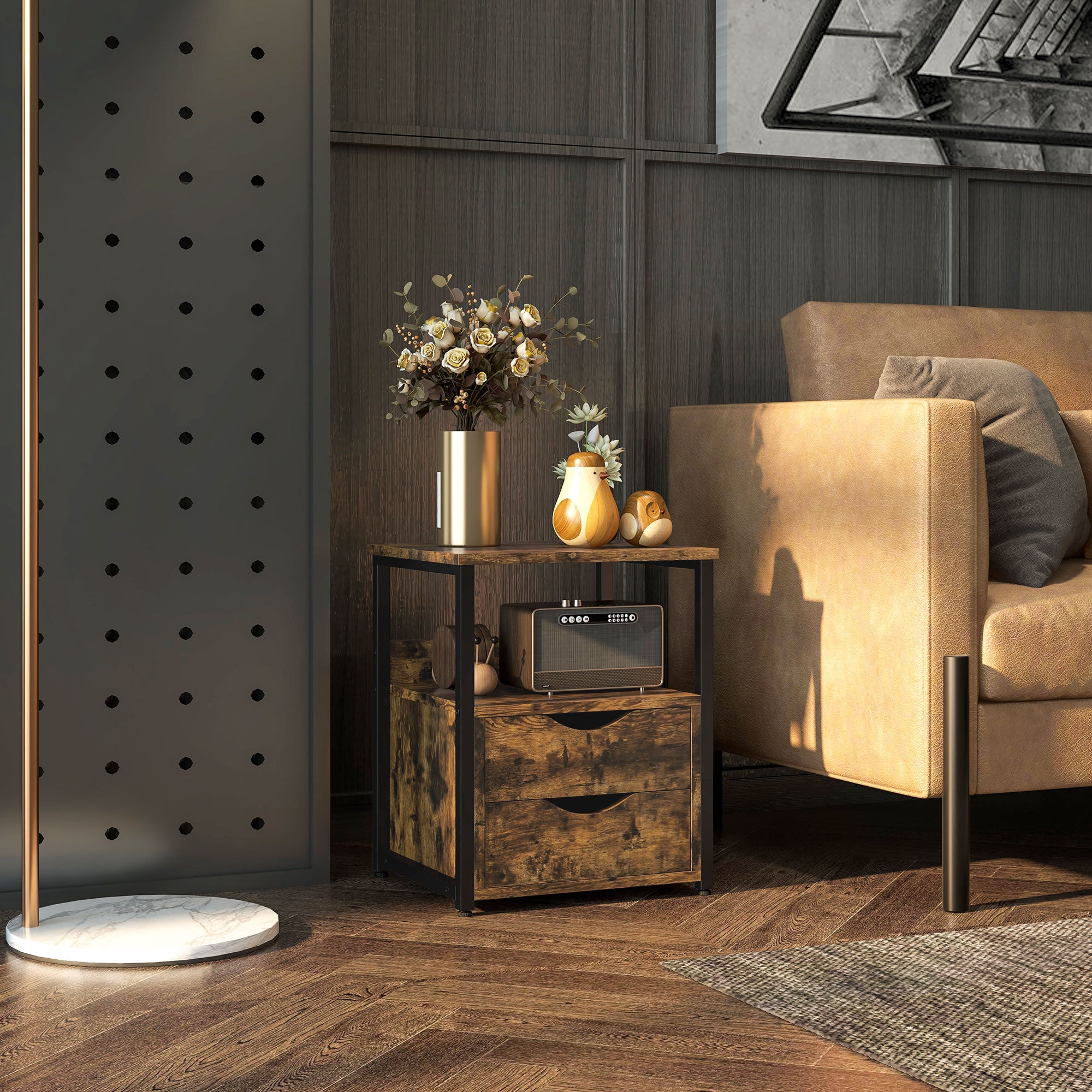 Bedroom Accent End Table with Shelf and Drawer