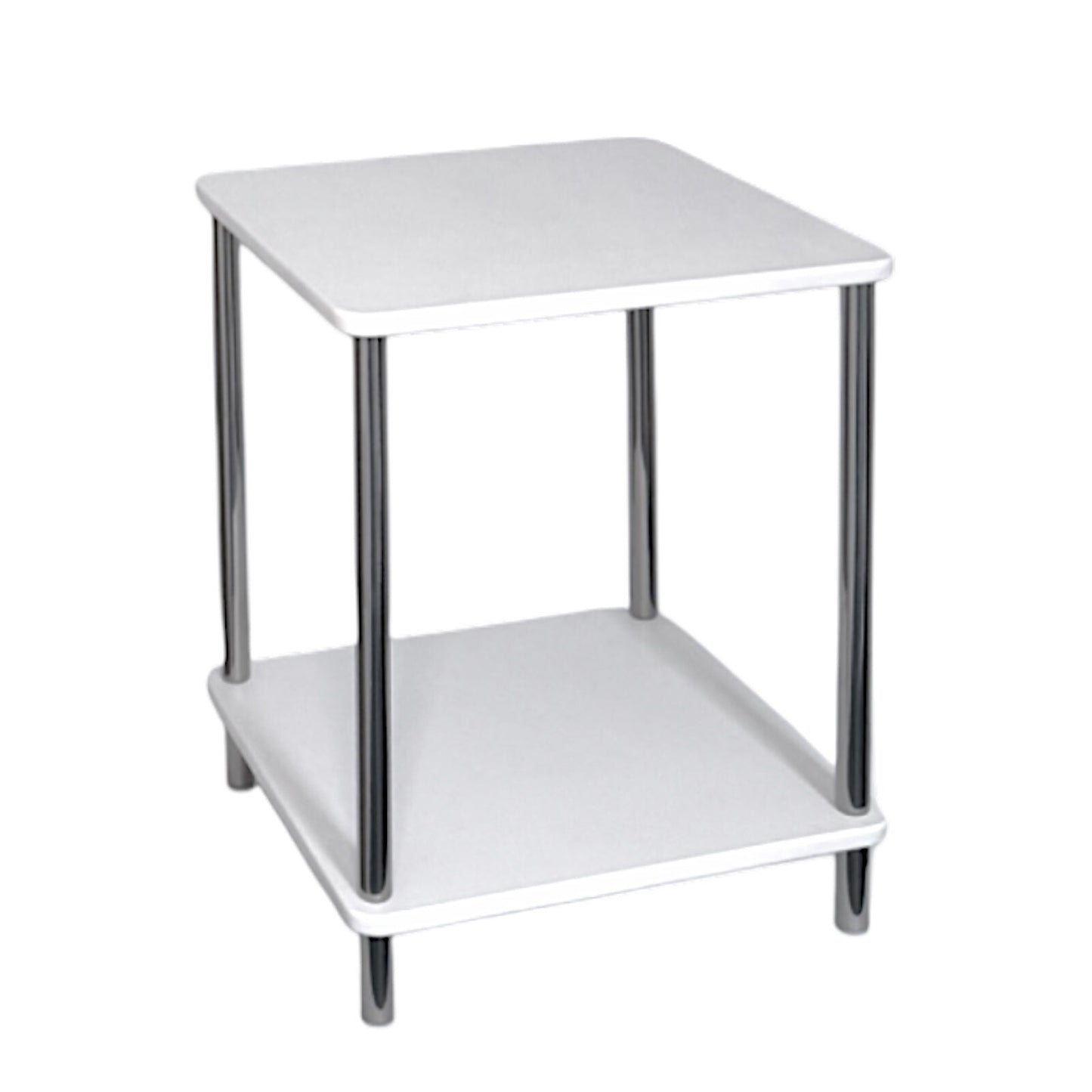 Small 2 Tier White Gloss Finish Side Table with Shelf Bedroom Coffee End Table