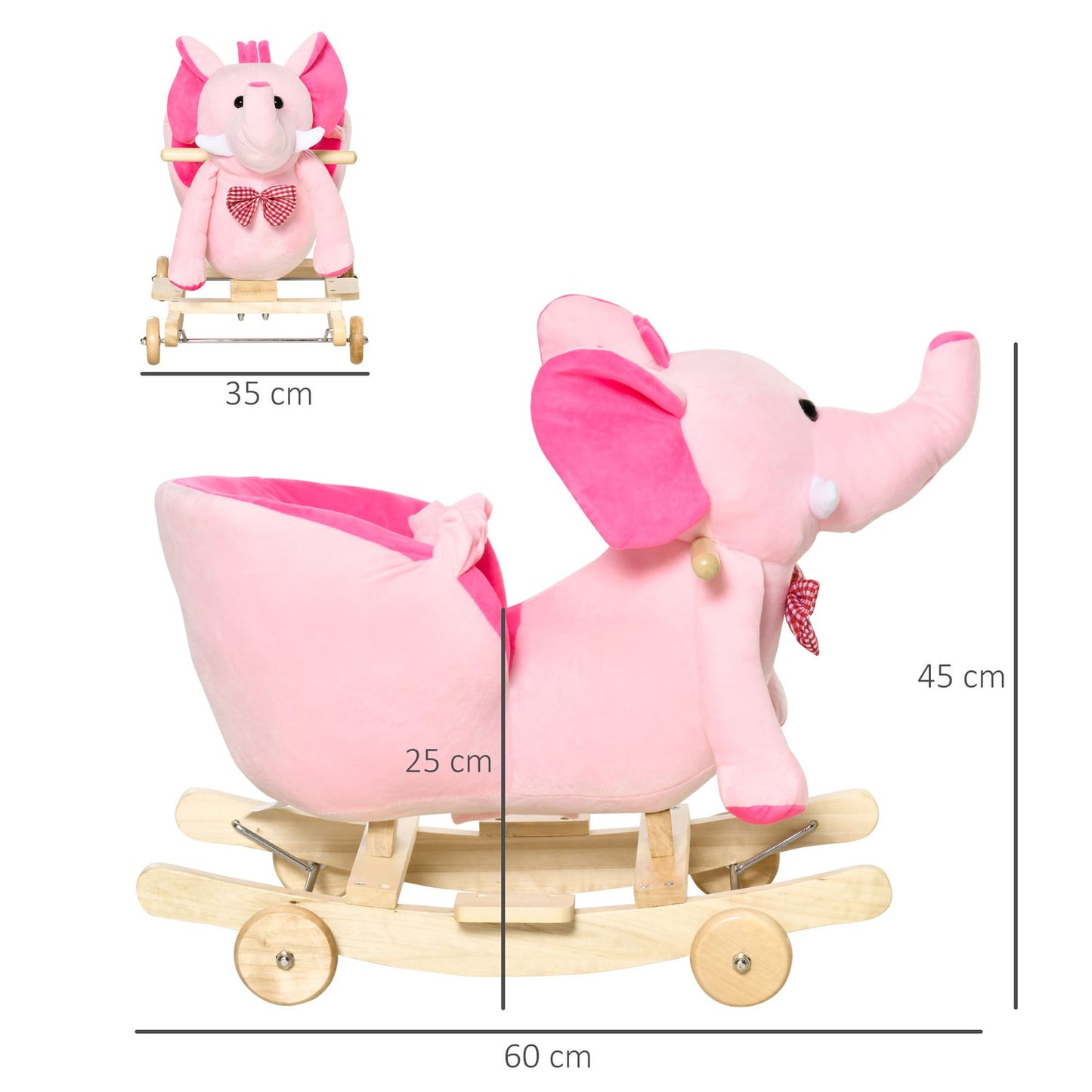 HOMCOM 2-In-1 Baby Rocking Horse Ride on Elephant W/ Wheels Music, Pink