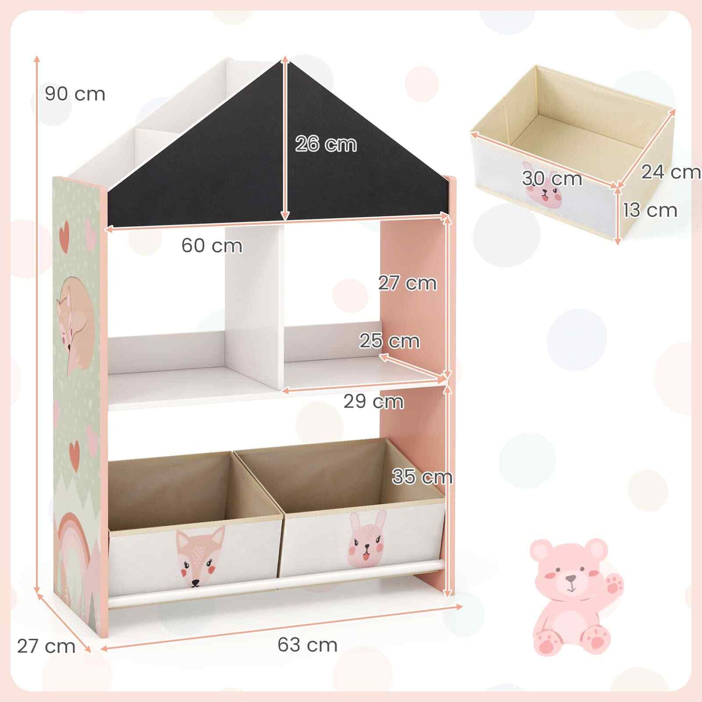 COSTWAY Kids Dollhouse Bookshelf Wooden Toy Storage Organizer-Pink SVE10199PITP