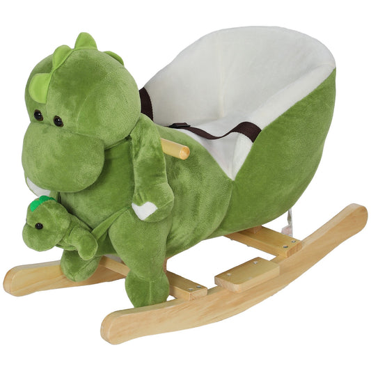 AIYAPLAY Baby Rocking Horse W/ Safety Belt, 32 Songs, Wood Base, Hand Puppet