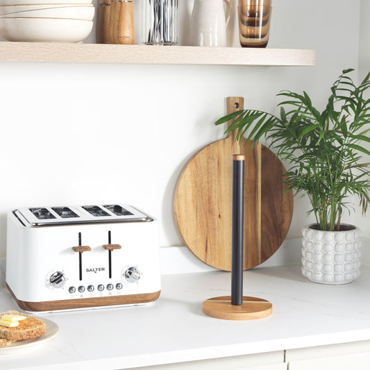 Salter Toronto Kitchen Roll Holder Freestanding Worktop Organiser Wooden/Black