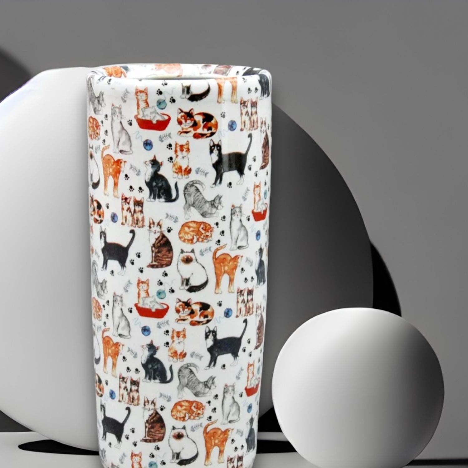 Classic Ceramic Colourful Cat Design Umbrella round Stand for Office, Home Decor