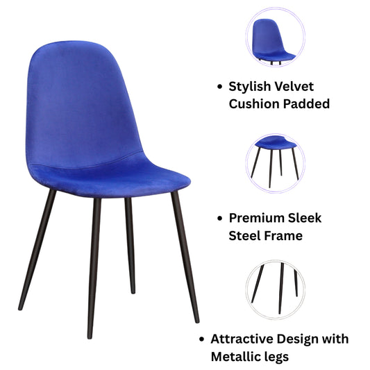 Blue Velvet Dining Chair Blue Padded Metal Legs for Kitchen Chair Home Decor