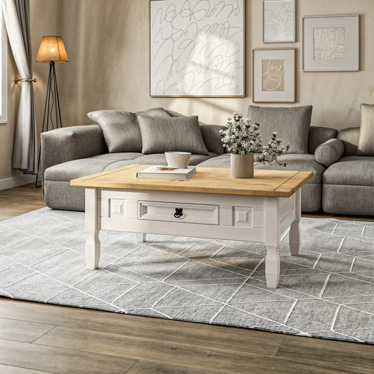 Corona White Coffee Table 1 Drawer Solid Wood Occasional Table Mexican Pine