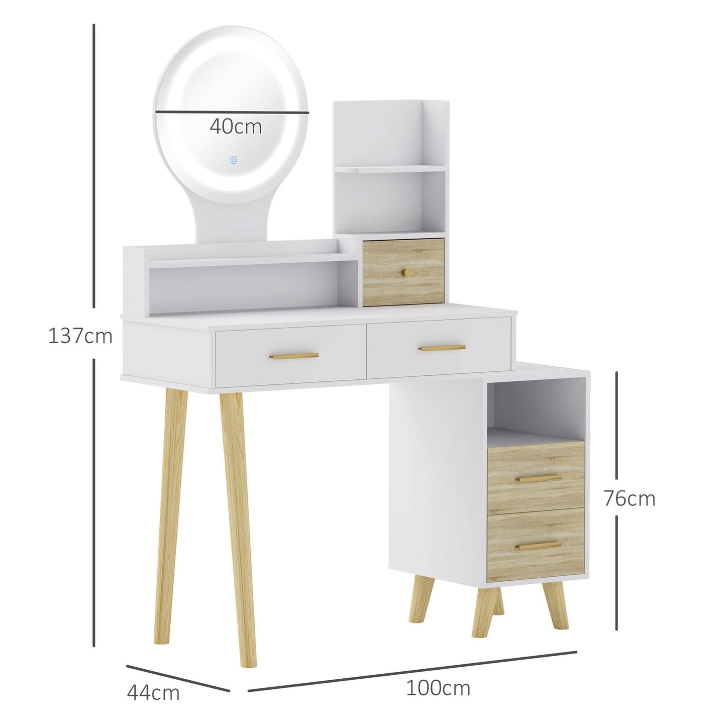 Modern White Vanity Table with Mirror and LED Lighting