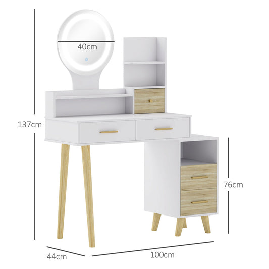 Modern White Vanity Table with Mirror and LED Lighting