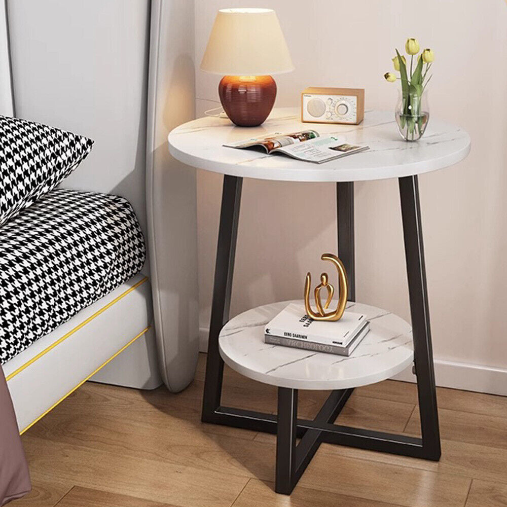Small round Sofa Side Table Coffee End Table 2 Tier Shelf Living Room Bedroom