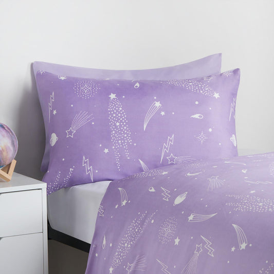 Stars Reversible Duvet Cover Set Soft Quilt with Pillowcase Space Kids Bedding